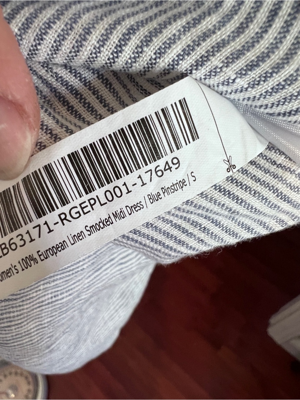 Quince 100% Linen Blue Pinstripe Smocked Midi Dress SMALL - Picture 11 of 15